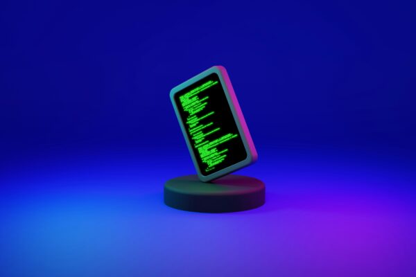 Digital device displaying green code with device alerts