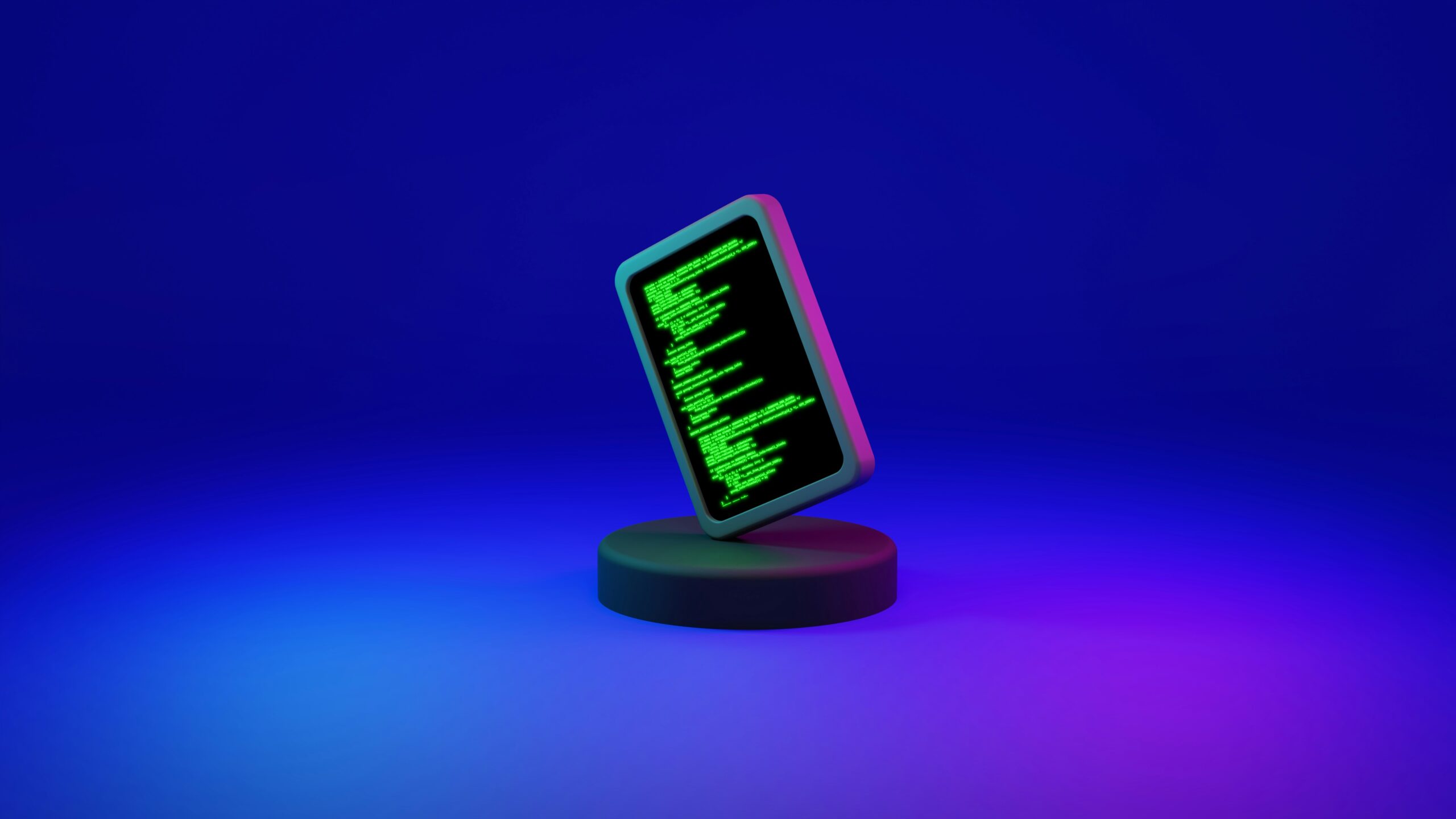 Digital device displaying green code with device alerts