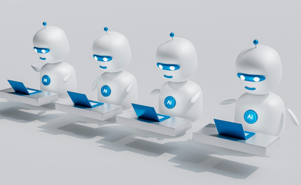 Bots in a line doing work, a symbol of bot farms