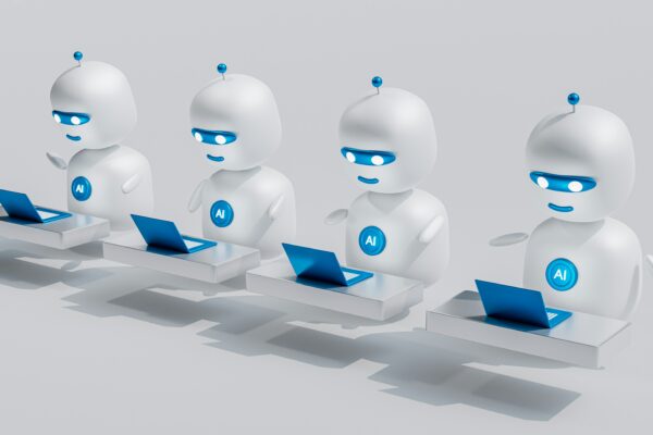Bots in a line doing work, a symbol of bot farms
