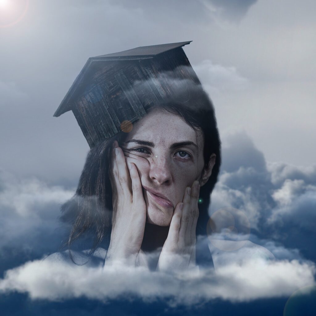 depression, mental health, concept, composite, house